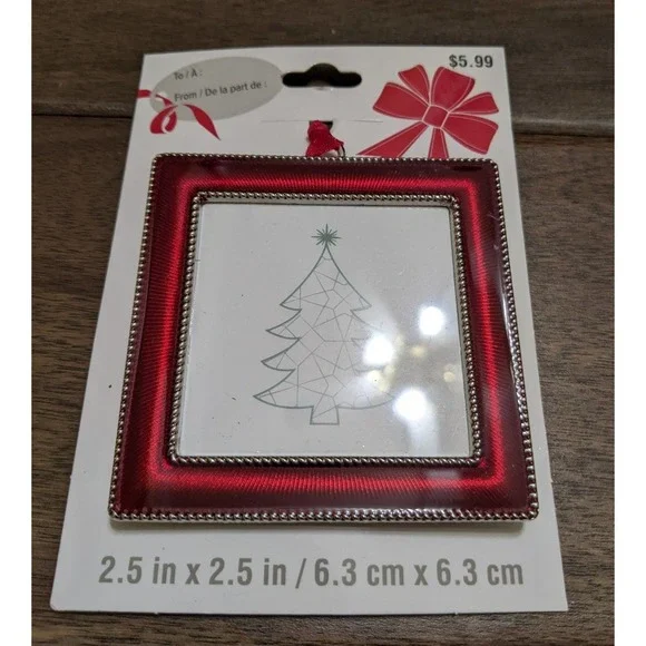 4/$20 STUDIO DECOR PICTURE FRAME Christmas tree ornament Red shiny PHOTO 2x2 - Picture 1 of 3